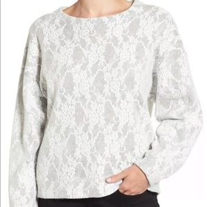 Bobeau Lace Overlay Pullover Sweater